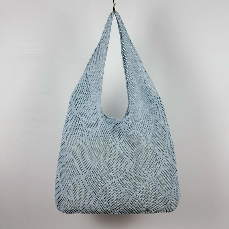 Ženska romboidna pletena torba za plažu, opušteno ljetni stil, vertikalni kvadratni oblik, otvorena džep, dvostruke remene