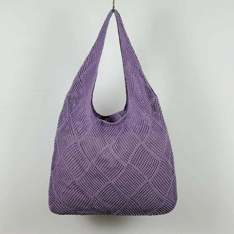 Ženska romboidna pletena torba za plažu, opušteno ljetni stil, vertikalni kvadratni oblik, otvorena džep, dvostruke remene