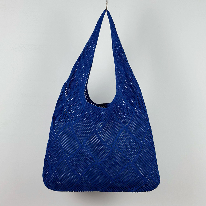 Ženska romboidna pletena torba za plažu, opušteno ljetni stil, vertikalni kvadratni oblik, otvorena džep, dvostruke remene