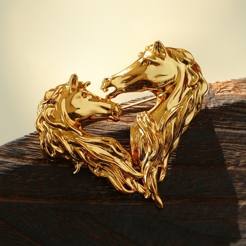 Broșă din cupru placat cu aur, cap de cal zodiac, motiv inimă, stil retro, accesoriu pentru femei