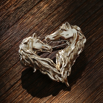 Broșă din cupru placat cu aur, cap de cal zodiac, motiv inimă, stil retro, accesoriu pentru femei