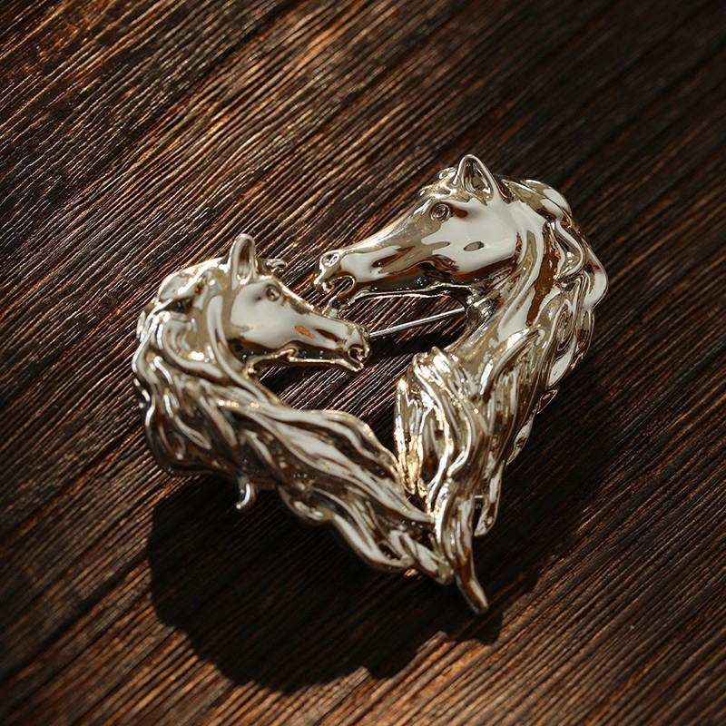 Broșă din cupru placat cu aur, cap de cal zodiac, motiv inimă, stil retro, accesoriu pentru femei