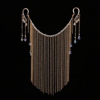 Ornament pentru cap Hanfu din aliaj cu voal și ciucuri – stil național, design geometric, lucrat manual