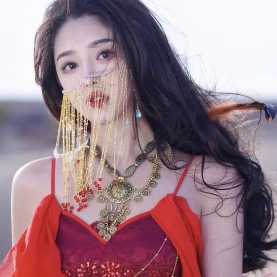 Ornament pentru cap Hanfu din aliaj cu voal și ciucuri – stil național, design geometric, lucrat manual