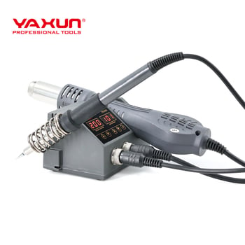 Yaxun 2-u-1 stanica za popravak mobitela: lemilica + pištolj s toplim zrakom, digitalno zavarivanje elektroničkih komponenti, kućište od aluminijske legure/plastike, 110V/220V