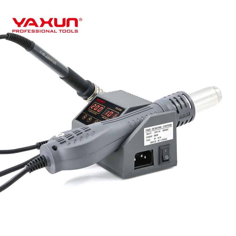 Yaxun 2-u-1 stanica za popravak mobitela: lemilica + pištolj s toplim zrakom, digitalno zavarivanje elektroničkih komponenti, kućište od aluminijske legure/plastike, 110V/220V
