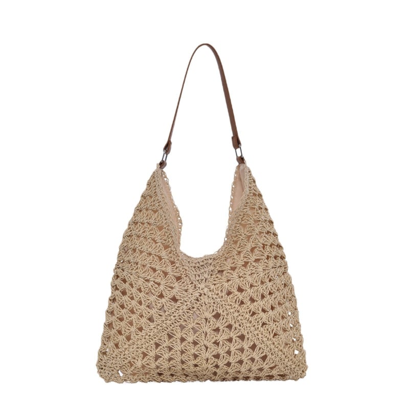 Плетена хартиена чанта за рамо, хоризонтална квадратна форма, магнитно закопчаване, джоб за телефон