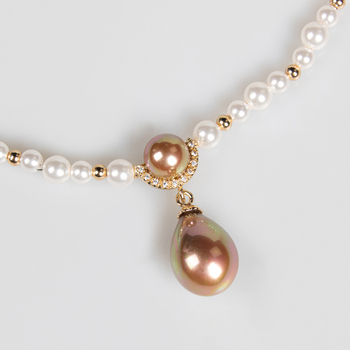 Колие от мидени перли за жени, капковидна висулка, медна основа, циркониеви кристали, верижка с мидени перли