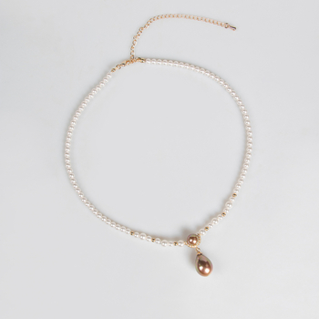 Колие от мидени перли за жени, капковидна висулка, медна основа, циркониеви кристали, верижка с мидени перли