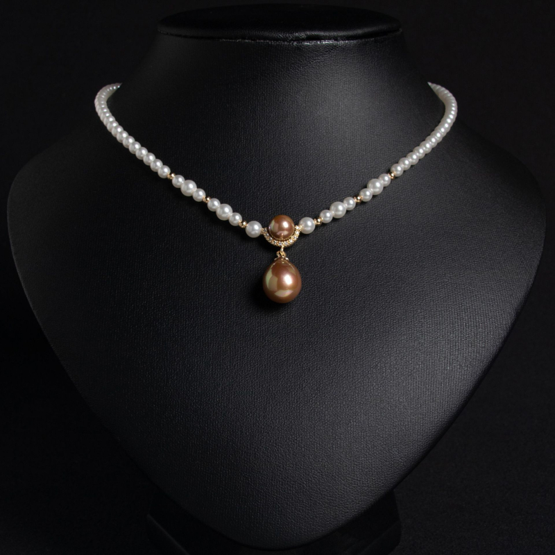 Колие от мидени перли за жени, капковидна висулка, медна основа, циркониеви кристали, верижка с мидени перли