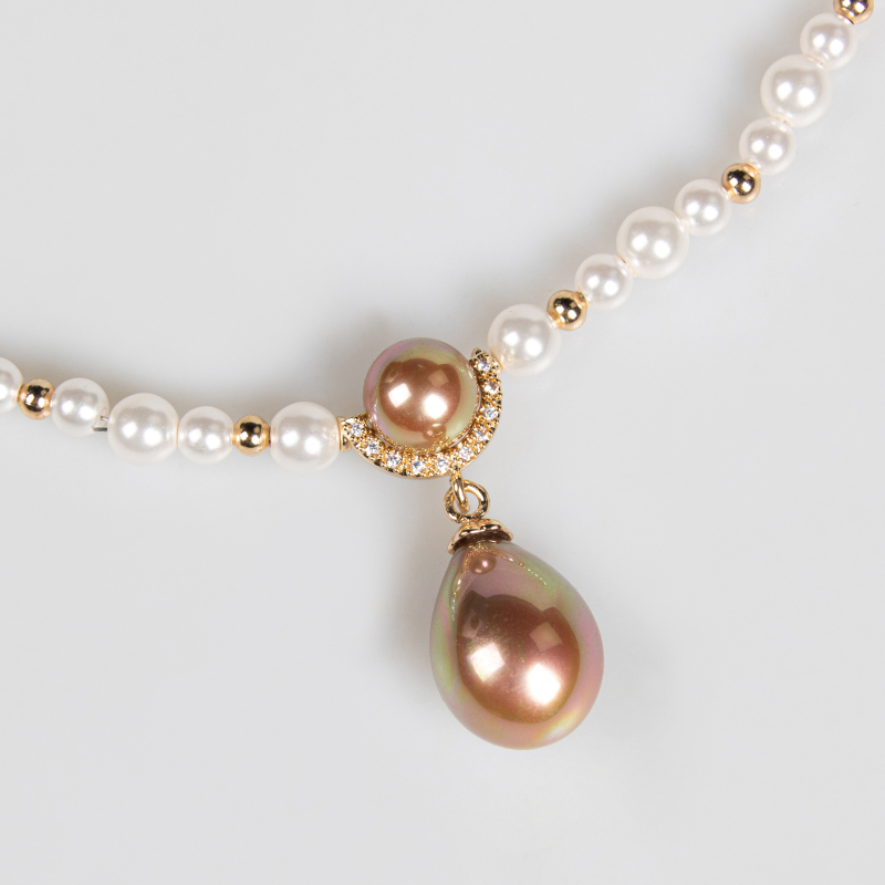 Колие от мидени перли за жени, капковидна висулка, медна основа, циркониеви кристали, верижка с мидени перли