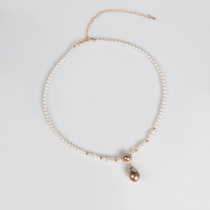Колие от мидени перли за жени, капковидна висулка, медна основа, циркониеви кристали, верижка с мидени перли