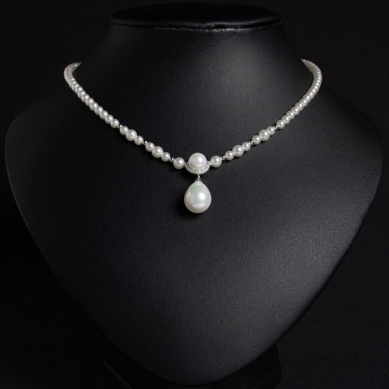 Колие от мидени перли за жени, капковидна висулка, медна основа, циркониеви кристали, верижка с мидени перли