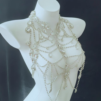 Телесен синджир с многослоен кристален дизайн, инкрустирани със сплав изкуствени камъни, електроплакиран