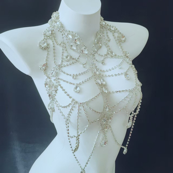 Телесен синджир с многослоен кристален дизайн, инкрустирани със сплав изкуствени камъни, електроплакиран