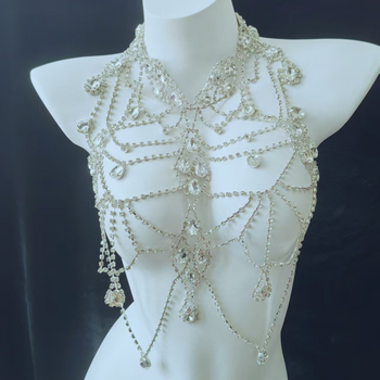 Телесен синджир с многослоен кристален дизайн, инкрустирани със сплав изкуствени камъни, електроплакиран