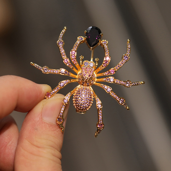 DiliXue Spider broš, pozlaćena s cirkonima, originalni dizajn, luksuzni dodatak za svečano odijelo, Halloween
