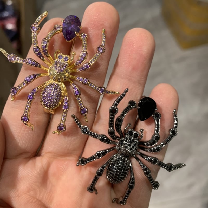 DiliXue Spider broš, pozlaćena s cirkonima, originalni dizajn, luksuzni dodatak za svečano odijelo, Halloween
