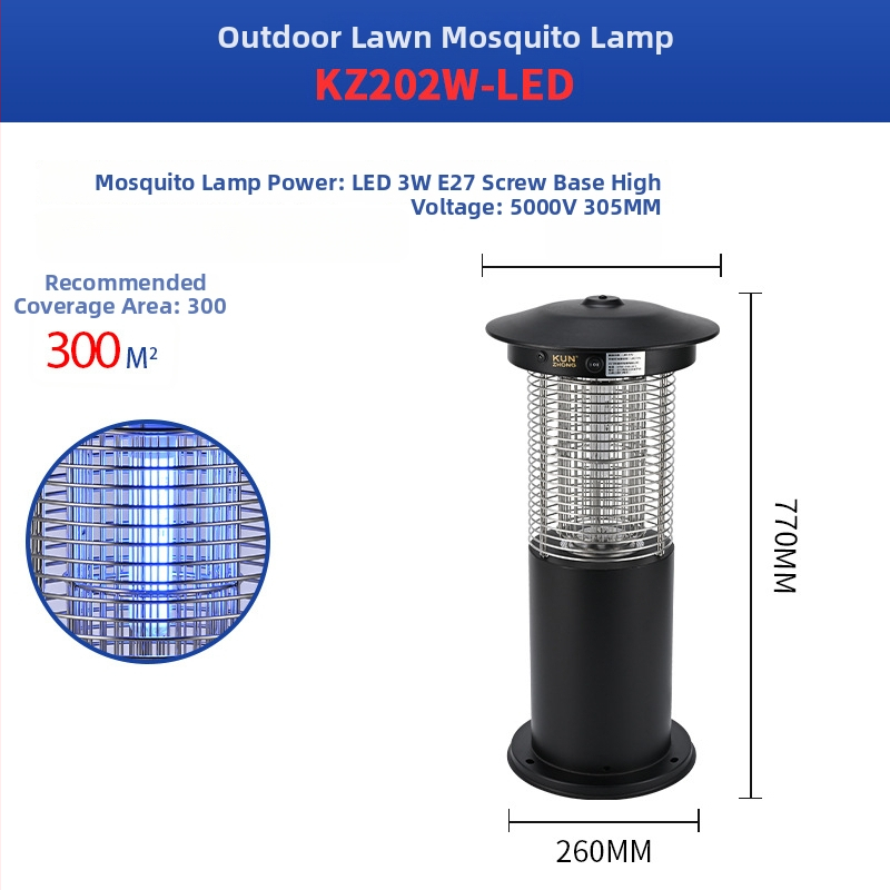 Išorinis uodų naikinimo žibintas su elektriniu šoku, LED gaudyklė, modelis Kz202w-led, Kun Zhong