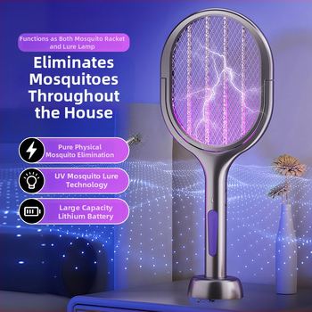 Elektrická lopatka proti komárom - 2 v 1, skladacia, nabíjateľná (Pokrytie 11–20 m²; UV lampa; otočenie 360°; hliníkové sieťovanie; vstavaná batéria 1001–1600 mAh)
