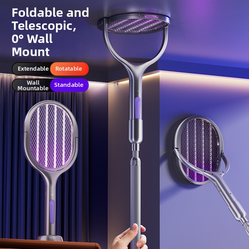 Elektrická lopatka proti komárom - 2 v 1, skladacia, nabíjateľná (Pokrytie 11–20 m²; UV lampa; otočenie 360°; hliníkové sieťovanie; vstavaná batéria 1001–1600 mAh)