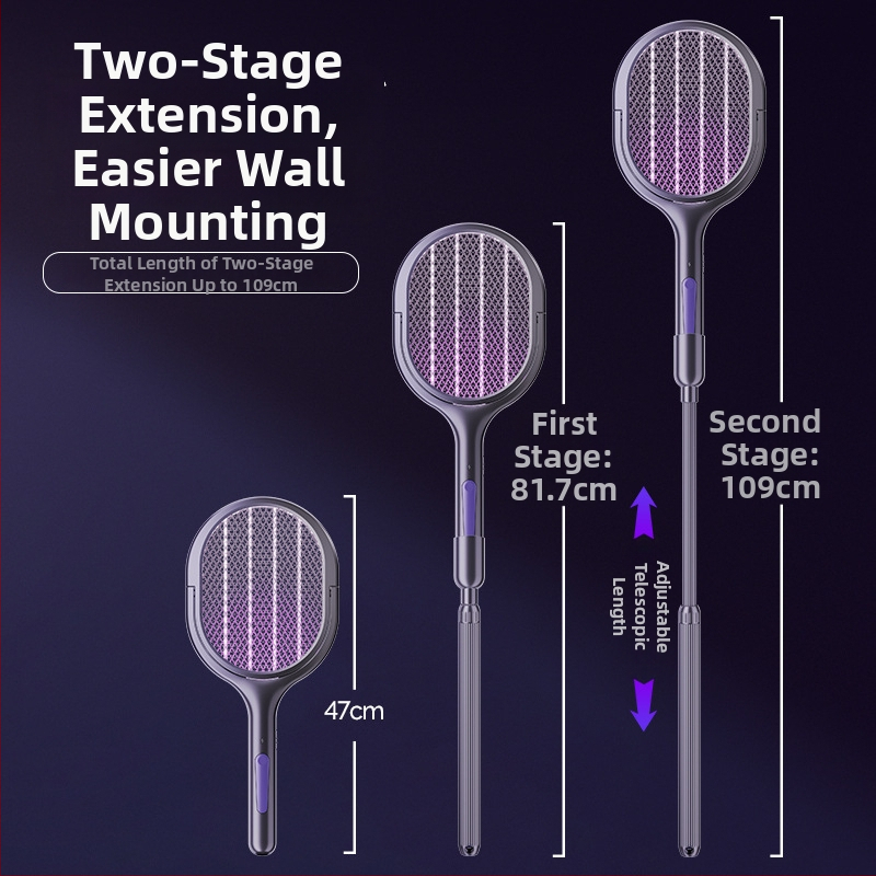 Elektrická lopatka proti komárom - 2 v 1, skladacia, nabíjateľná (Pokrytie 11–20 m²; UV lampa; otočenie 360°; hliníkové sieťovanie; vstavaná batéria 1001–1600 mAh)
