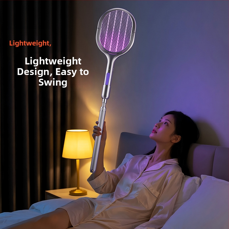 Elektrická lopatka proti komárom - 2 v 1, skladacia, nabíjateľná (Pokrytie 11–20 m²; UV lampa; otočenie 360°; hliníkové sieťovanie; vstavaná batéria 1001–1600 mAh)