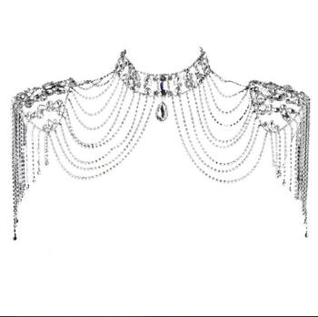 Колието с изкуствен кристал, ръчна изработка, кръстосана верига, ромбовидна и капковидна геометрия, тегло около 350 г