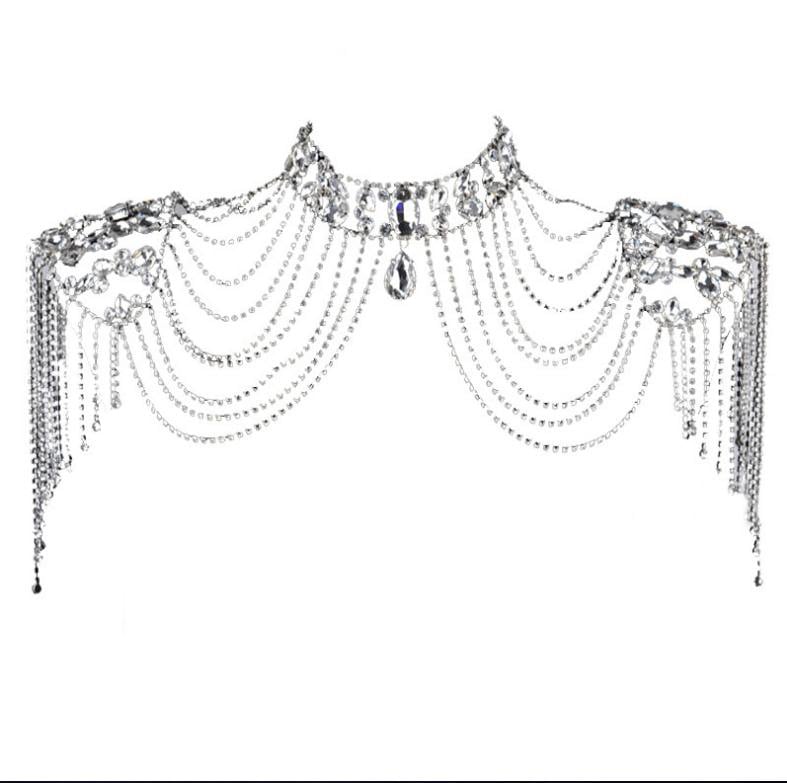 Колието с изкуствен кристал, ръчна изработка, кръстосана верига, ромбовидна и капковидна геометрия, тегло около 350 г