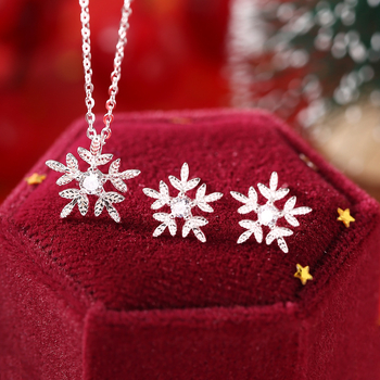 Комплект колие и обици със снежен мотив от сребро 925, O-верига, висулка от сребро, тегло 1.9 g