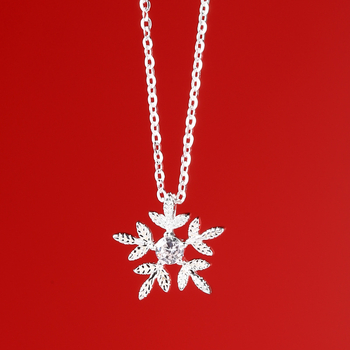 Комплект колие и обици със снежен мотив от сребро 925, O-верига, висулка от сребро, тегло 1.9 g