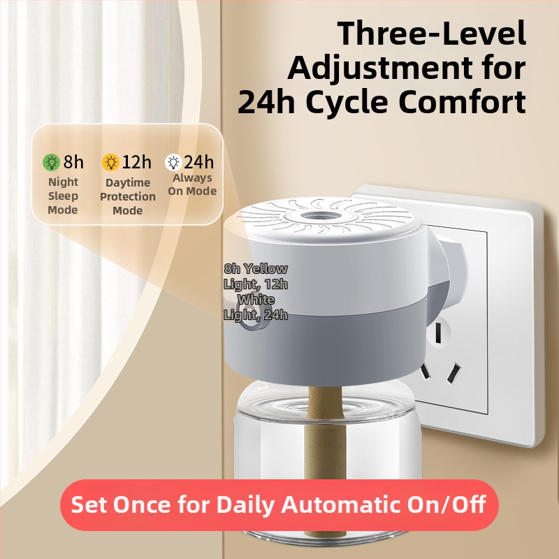 Elektrický ohrievač repelentu proti komárom na tekutý repelent, s časovačom a konštantnou teplotou, proti popáleniu — Cat Neighbor, pevná forma, Špecifikácia A, Bez vône, Netoxický