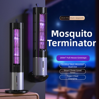 Lampa proti komárom s elektrickým šokom, LED osvetlenie, vstavaná batéria 1001–1600 mAh, výdrž 3–6 h, pokrytie 21–30 m²
