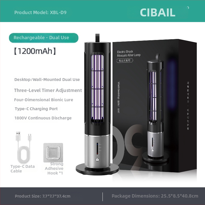 Lampa proti komárom s elektrickým šokom, LED osvetlenie, vstavaná batéria 1001–1600 mAh, výdrž 3–6 h, pokrytie 21–30 m²