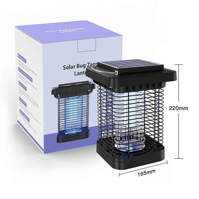 Lampa za ubijanje komaraca sa solarnim napajanjem, UV svjetlom i električnim šokom (21–30㎡, ugrađena baterija 2001–2500mAh, DC 1300V mreža, ABS kućište, mreža od nehrđajućeg čelika)