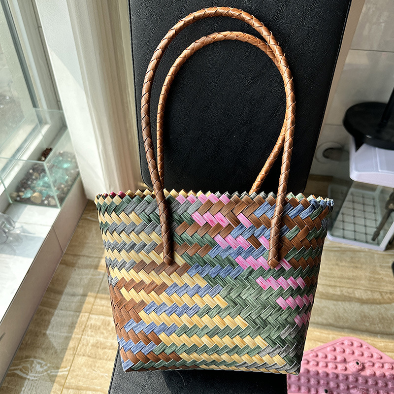 SCAESA Geantă Tote din paie, împletită, pentru utilizare zilnică – lansare primăvara 2024