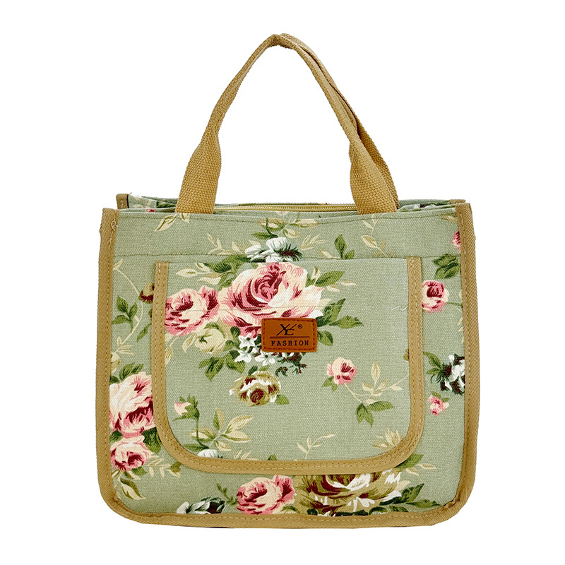 Geantă de prânz din pânză, cu imprimeu etnic, formă orizontală pătrată, fermoar