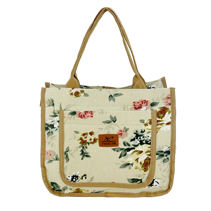 Geantă de prânz din pânză, cu imprimeu etnic, formă orizontală pătrată, fermoar