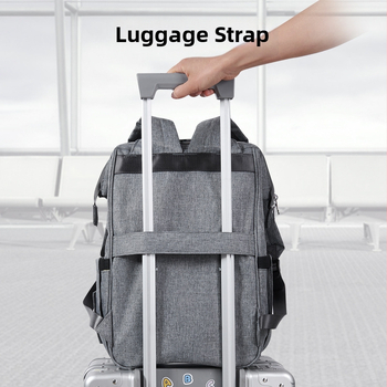 Mamos kuprinė – poliesteris, atspari vandeniui, sausas–drėgnas atskyrimas, maksimalus apkrova 15–20 kg, matmenys 42×27×8 cm