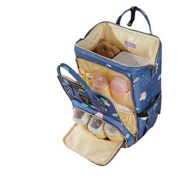 Mamos kuprinė – poliesteris, atspari vandeniui, sausas–drėgnas atskyrimas, maksimalus apkrova 15–20 kg, matmenys 42×27×8 cm