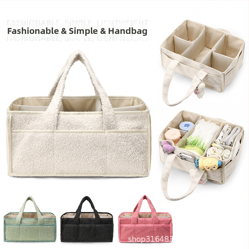 2025 Plyšová taška pre mamu s veľkou kapacitou na plienky a fľašky, ručné nosenie, podšívka z polyesteru