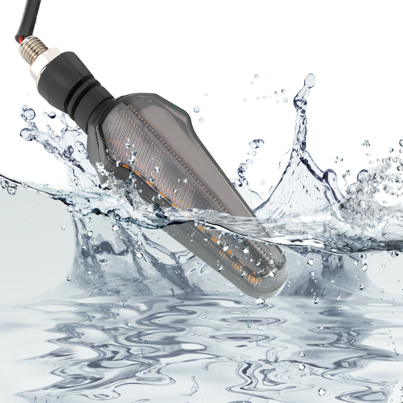 24LED dvojfarebný svetelný vodič pre motocykl s integrovaným smerovým svetlom, denným svetlom a brzdovým svetlom; model QMW-LS24DG, 2835SMD, 1.2W, 12.8V, životnosť 50000 h