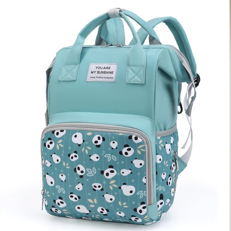 Rucsac maternitate, capacitate mare, compartimente multiple, separare uscat/umed, material Oxford, căptușeală poliester, curele cu pernă de aer (Oxford material; separare uscat-umed; desene anime)