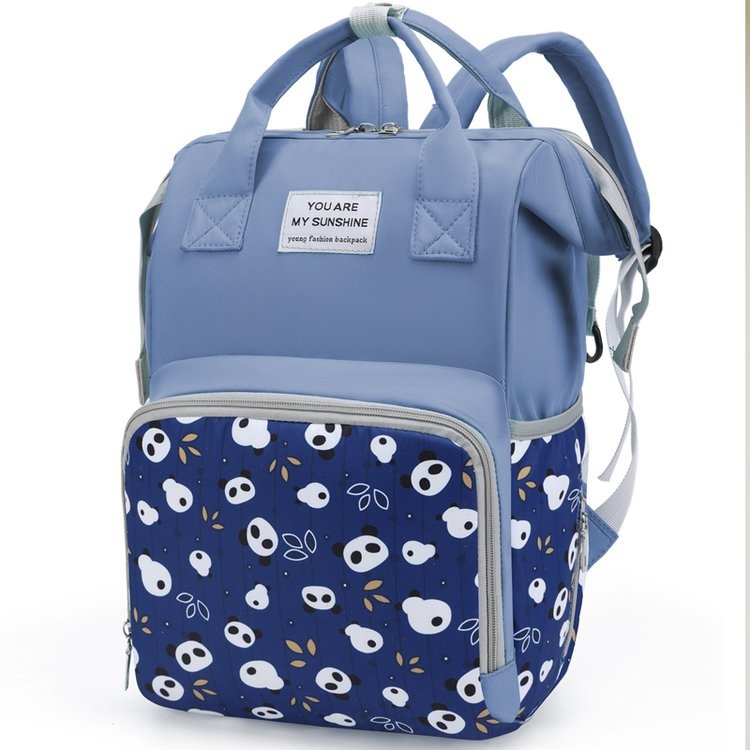 Rucsac maternitate, capacitate mare, compartimente multiple, separare uscat/umed, material Oxford, căptușeală poliester, curele cu pernă de aer (Oxford material; separare uscat-umed; desene anime)