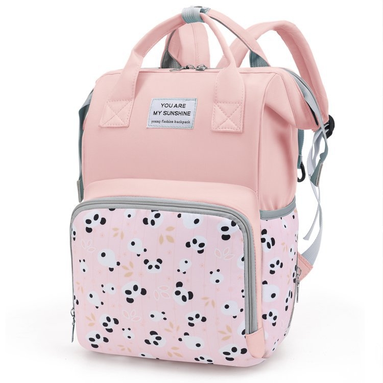 Rucsac maternitate, capacitate mare, compartimente multiple, separare uscat/umed, material Oxford, căptușeală poliester, curele cu pernă de aer (Oxford material; separare uscat-umed; desene anime)