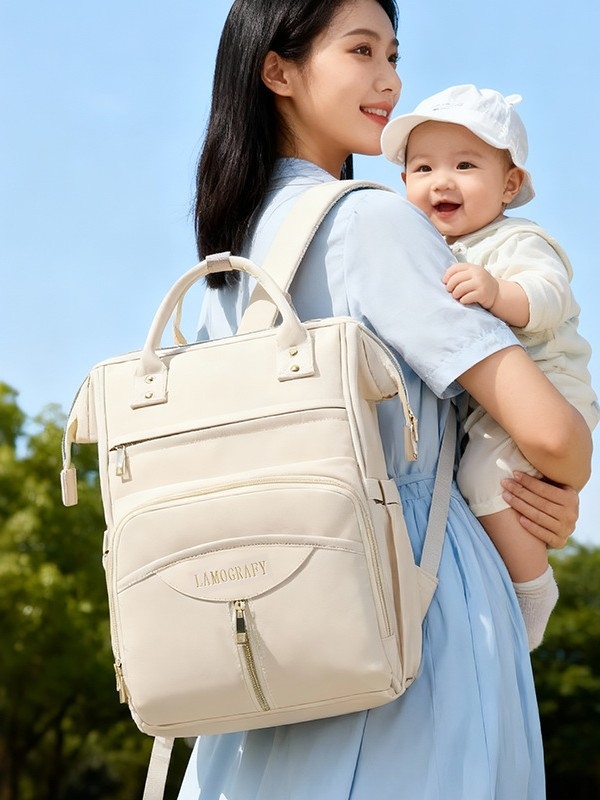 Rucsac pentru scutece cu buzunar detașabil pentru sticle, nailon, căptușeală poliester, izolație