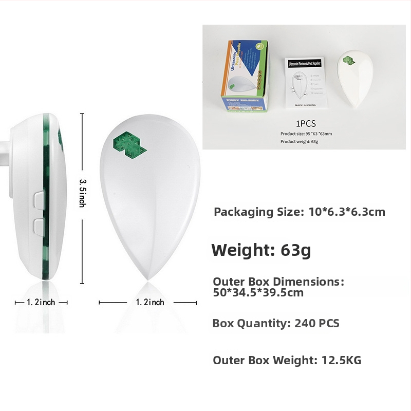 Vnútorný zásuvkový ultrazvukový odpudzovač komárov a hmyzu s LED nočným svetlom (110V, 50–60Hz, 4W, ABS puzdro)