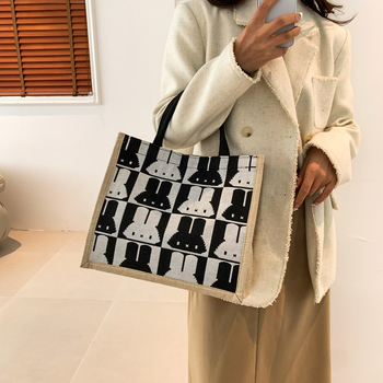 Kabelka na rameno z bavlny a ľanu, mestský štýl, vodorovný štvorcový tvar, magnetické zapínanie, vnútorná kapsa so zipsom