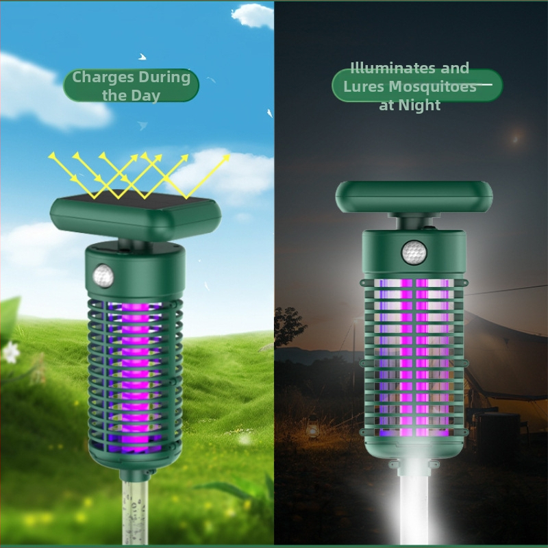 Saulės energijos lauko uodų naikinimo lemputė su UV spinduliu, 2000V elektros šokas, dengia iki 100 m²