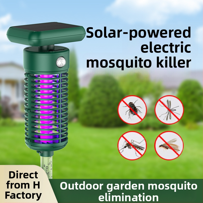 Saulės energijos lauko uodų naikinimo lemputė su UV spinduliu, 2000V elektros šokas, dengia iki 100 m²